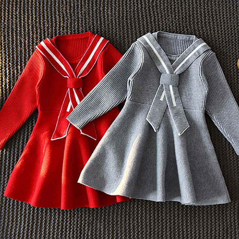 

Autumn Dress 2020 Girls Long Sleeve Cotton Sweater Frocks Toddler Girl Red Solid Casual Clothing for Kids 6 Months to 4 Years