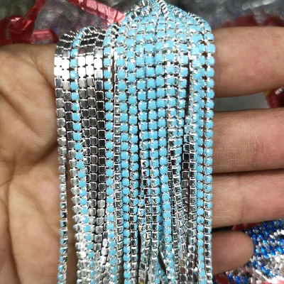 1yard/piece 30colors glass crystal Rhinestone Chain,silver bottom sew on Cup Chains For diy Garment Bags decorations Porcelain lake blue
