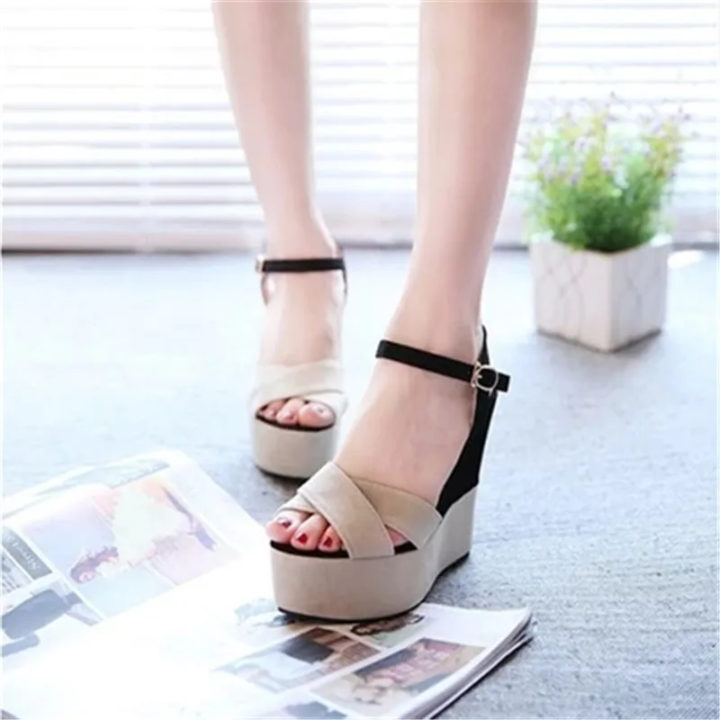 

2019 summer new wedge with fish mouth shoes fashion color matching super high with Roman shoes women's shoes high heels sandals