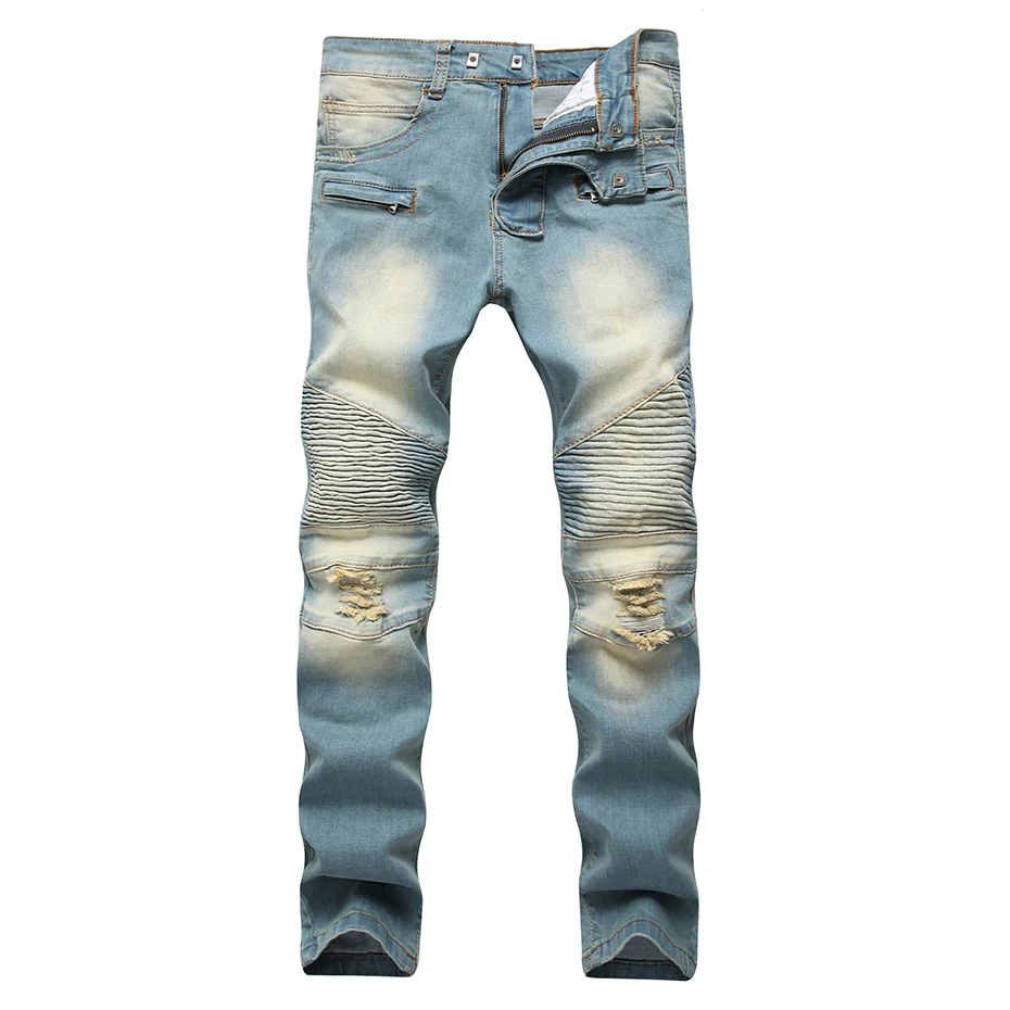 Марка New Fashion Hi Street Для Мужчин's байкерские джинсы снежинка рваные мотор дизайнерские джинсы Для мужчин в стиле «хип-хоп», джинсы в уличном стиле
