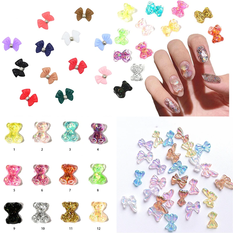 50個 0 8 1ミリメートル かわいいグミベアちょうネイルアートの装飾樹脂ポリッシュuvジェルdiyの装飾品マニキュアアクリル3dアクセサリー Rhinestones Decorations Aliexpress