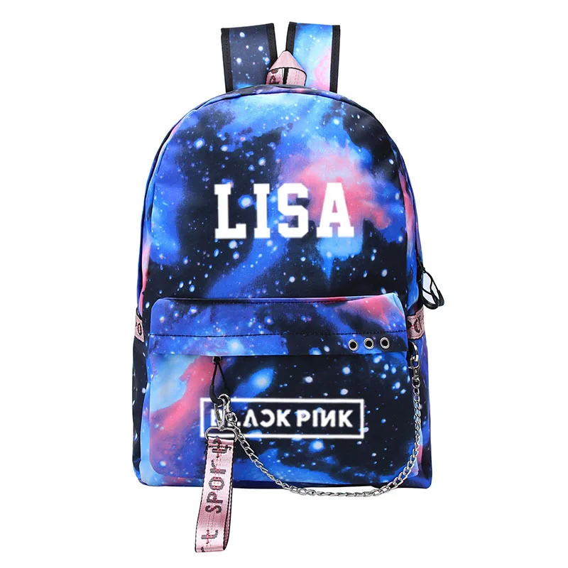 LISA Kpop Черный Розовый Лиза Роза Дженни Рюкзак Школьные сумки галактика гром Mochila сумки рюкзак с цепочкой USB порт - Цвет: LISA
