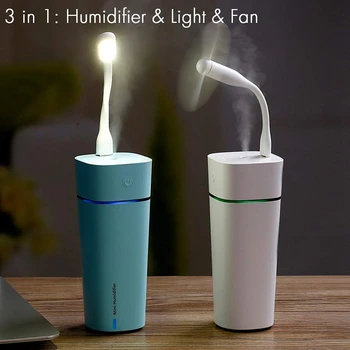 

Portable Mini Usb Humidifier 240Ml with Fan Ambient Light Auto Shut-Off Protection for Bedroom Home Office Car Travel Plant