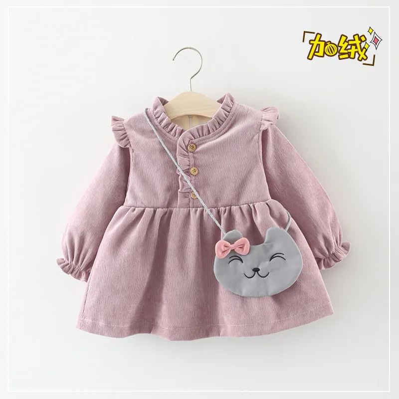 

Childrenswear Autumn And Winter Girls plus Velvet Long-sleeved Dress Children Thick Princess Skirt Small CHILDREN'S Baby Corduro