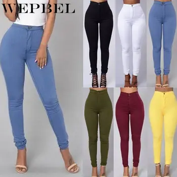 

WEPBEL Jeggings Pants High Waist Women Denim Skinny Stretch Jeans Slim Pencil Trousers Wash Skinny Jeans