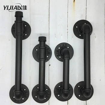 

Wholesale American water pipe big handle antique wrought iron restaurant bar door black sliding door handle