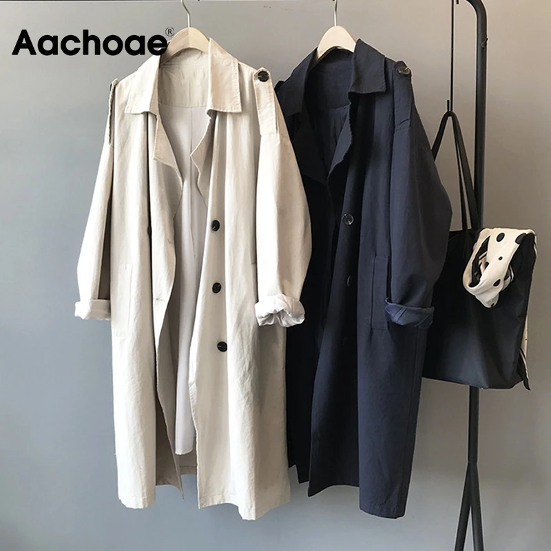Тренч Aachoae женский однотонный с отложным воротником элегантная длинная офисная