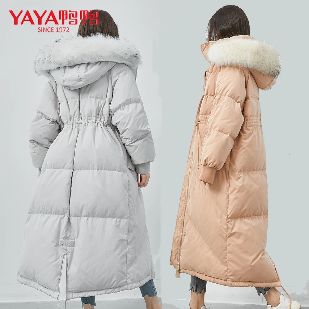 

YAYA Fashion Winter Jacket Women Big Fur Hooded Thick Down Parkas X-Long Female Jacket Coat Slim Warm Winter Outwear 2020