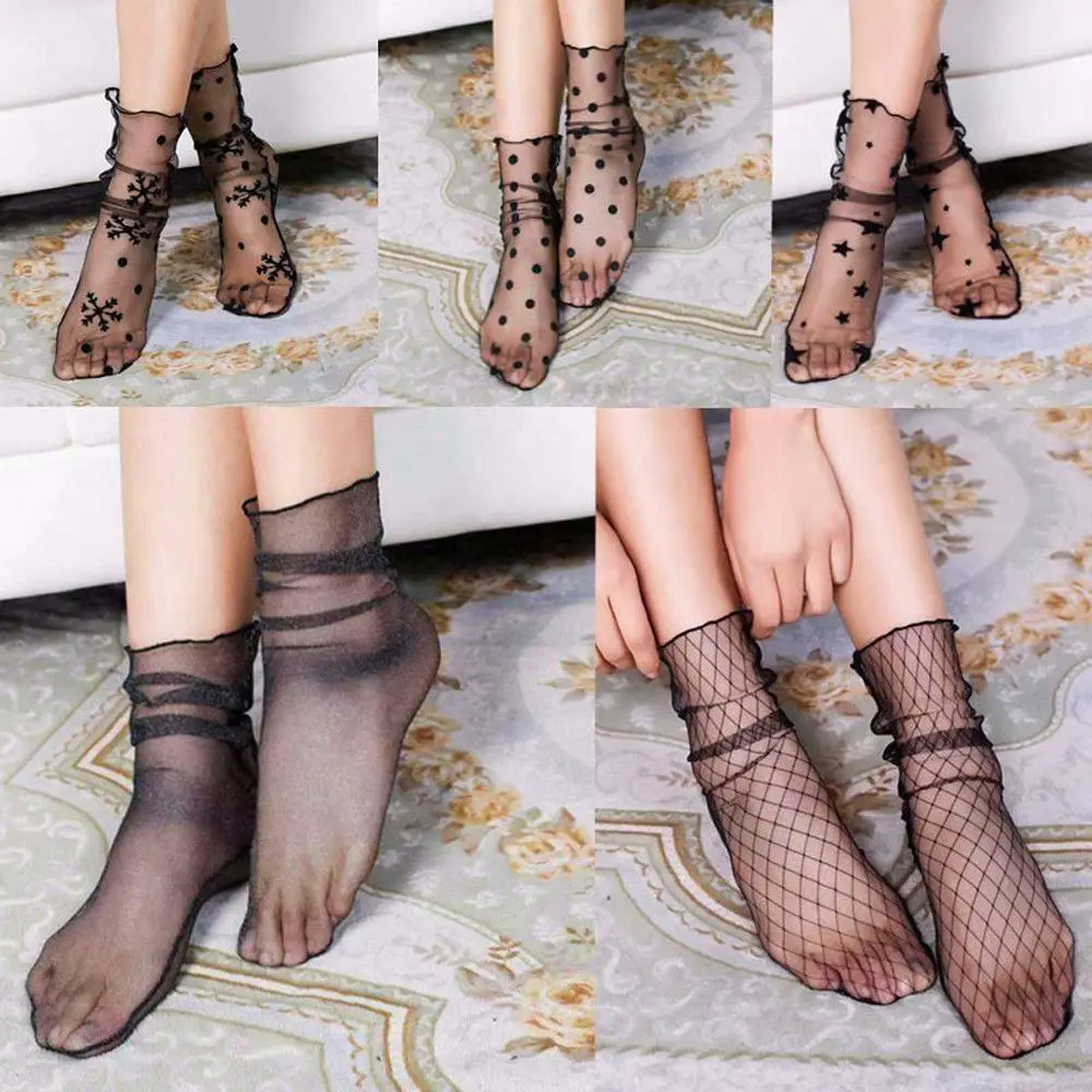 1 пара, женские ажурные носки длиной по щиколотку, сетчатые кружевные ножные носки, короткие носки в сеточку