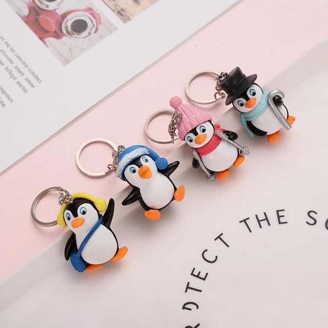 4 pz/lotto simpatico pinguino portachiavi Cartoon pinguini portachiavi  stile Punk portachiavi con ciondolo animale per