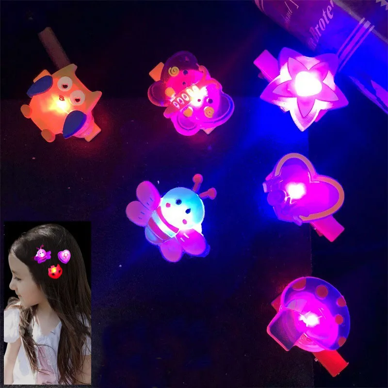 Christmas LED Flashing Soft Brooch Hairpin Cartoon Light Glow Badge Gift New Year For Kid Party Supply Favor