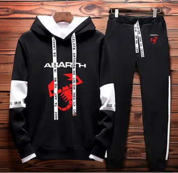 

Hoodies Men Abarth Car Logo Printed unisex Sweatshirt Fashion Men Hoodie+Pants 2Pcs Sporting suit Fleece Warm Thick sportwear A