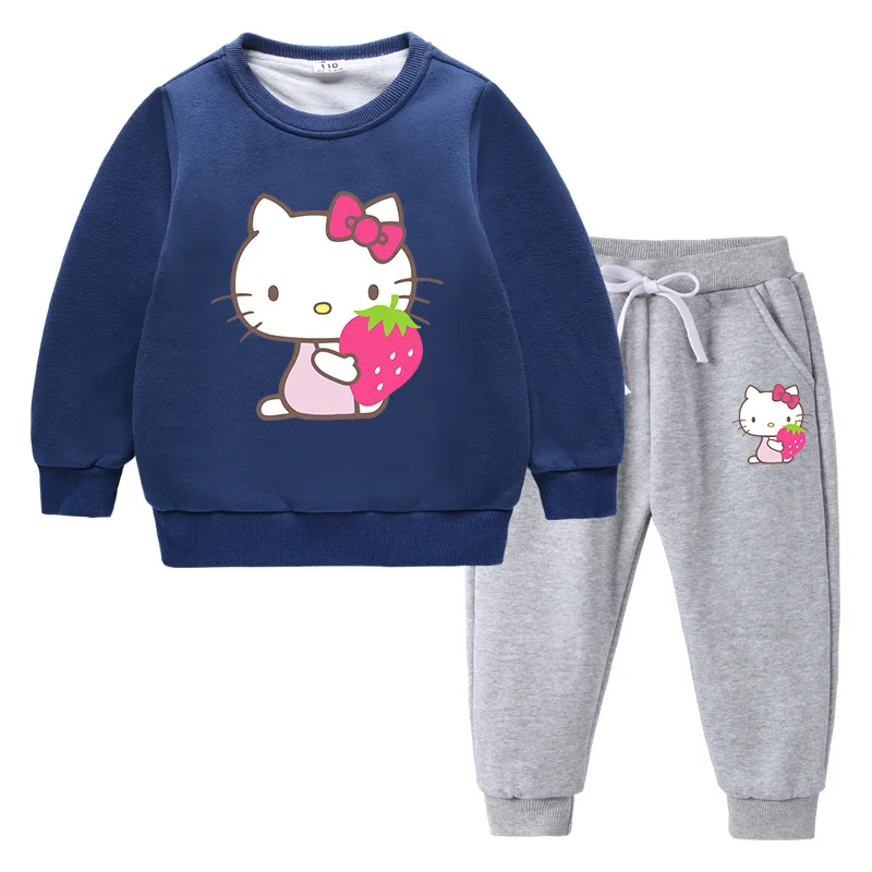 thumbnail image 1 of Hello Kitty lindo estampado niños Sudadera con capucha suéter traje más terciopelo grueso cálido niñas invierno de manga larga moda niños ropa, 1 of 5