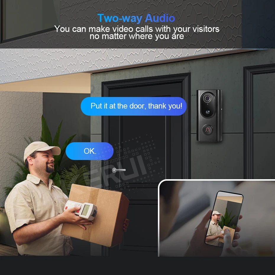 Cena KERUI L16 1.3mp 960P wideodomofon inteligentna bezprzewodowa IP wizjer wbudowaną kamerą wi fi Security wodoodporna pamięci masowej w chmurze dla domu