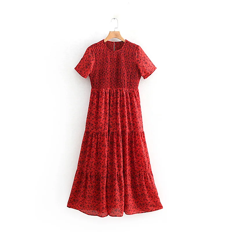 

2019 Western Style Spring And Summer WOMEN'S Dress New Style Flower Printed Elastic Dress