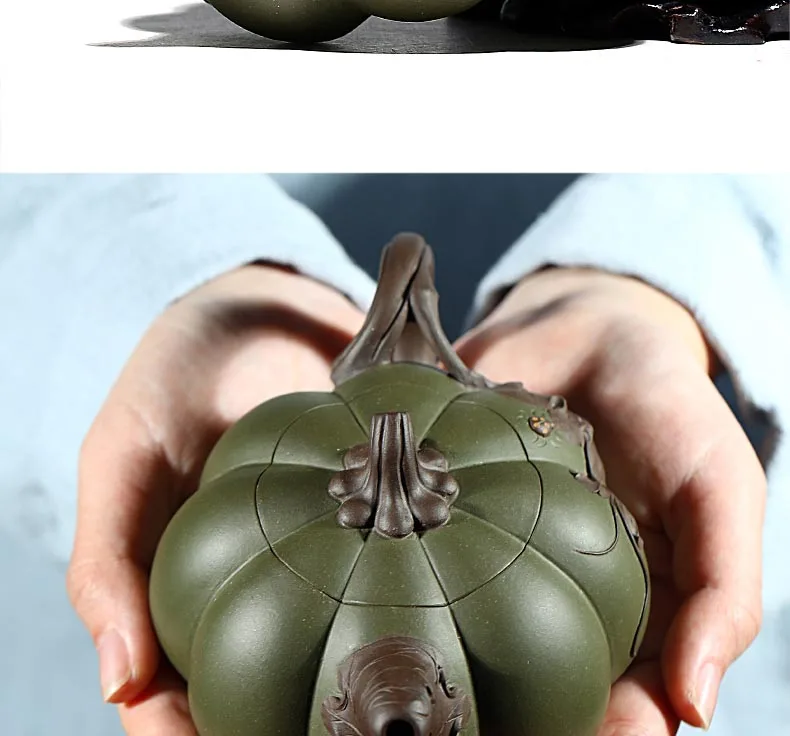 470 мл аутентичный исинский Цзы-Ша Чай горшок ручной работы чайник в виде тыквы Mo зеленый грязи фиолетовые глиняные чайники чайный набор кунг-фу украшение для дома