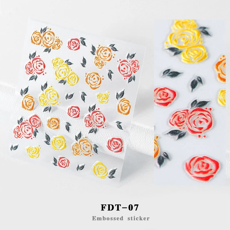 Новинка, 3D акриловая Выгравированная натуральная бабочка/цветок/листья/Роза наклейка с цветком для ногтей, Водные Наклейки для ногтей, модный дизайн, слайдер для ногтей - Цвет: FDT-07