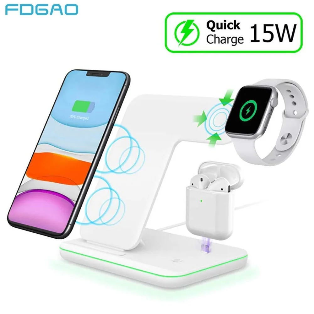 3 in 1 Qi Wireless Charger Base Stand For Apple Watch 5 4 3 2 For iPhone 11 X XS XR 8 Airpods Pro 15W Fast Charging Dock Station
