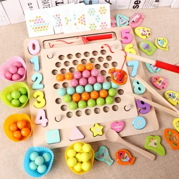 

Kids Montessori Educational Wooden Toys for Children Montessori Math Materials Color Cognition Bead Clipping Toys Family Games