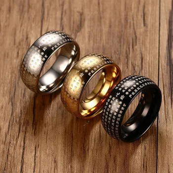 

Vnox Mens 8MM Buddhism Scripture Rings for Women Engraved Prayer Words Stainless Steel Religious Unisex Accessory