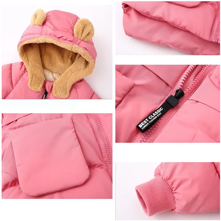 New Winter Children Cotton Rabbit Ears Girls Clothes 4colors Zipper children jackets Hooded boys coats down jacket for girl