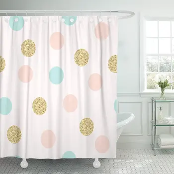 

Pink Pastel Modern Chic Polka Dot Colorful Pattern Gold Shower Curtain Waterproof Polyester Fabric 72 x 72 Inches with Hooks