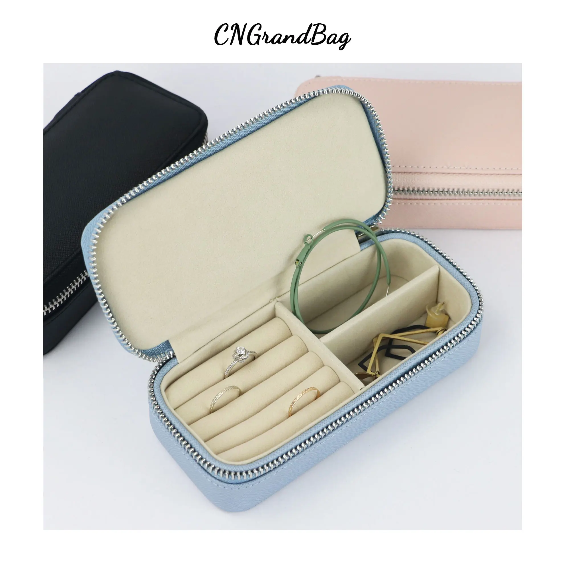 

Drop shipping Jewelry Sets Zipper Box For Jewelry Genuine Leather Joyeros Organizador De Joyas Portable Jewelry Travel Case