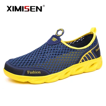 

XIMISEN Summer Shoes Men Casual Air Mesh Shoes Lightweight Breathable Slip-On Flats Chaussure Homme Large Outdoor Beach Shoes