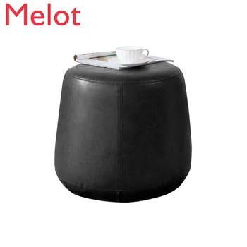 

Nordic Fashion Creative Trending Low Stool Cool round Stool Makeup Shoes Changing Stool Household Children Furniture Leather