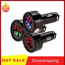 Автомобильный вольтметр VODOOL 12 В 24 В, термометр, Автомобильный светодиодный двойной цифровой панельный измеритель, USB зарядка, 2 в 1 прикуриватель Автомобильный вольтметр VODOOL 12 В 24 В, термометр, Автомобильный светодиодный двойной цифровой панельный измеритель, USB зарядка, 2 в 1 прикуриватель