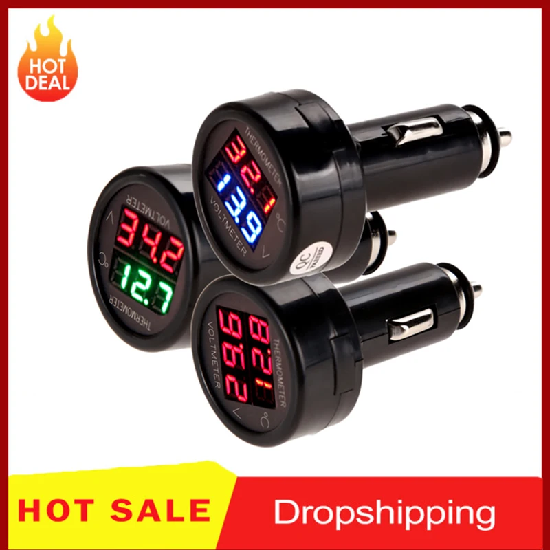 SODIAL 3 en 1 voltmetre numerique LED de tension 12 V de voiture horloge thermometre de temperature de voiture vert