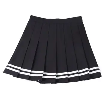 

Women Girl High Waisted Stripes Pleated A-Line Mini Skirt with Safety Underpants Elastic Waistband Tennis School Cosplay Uniform