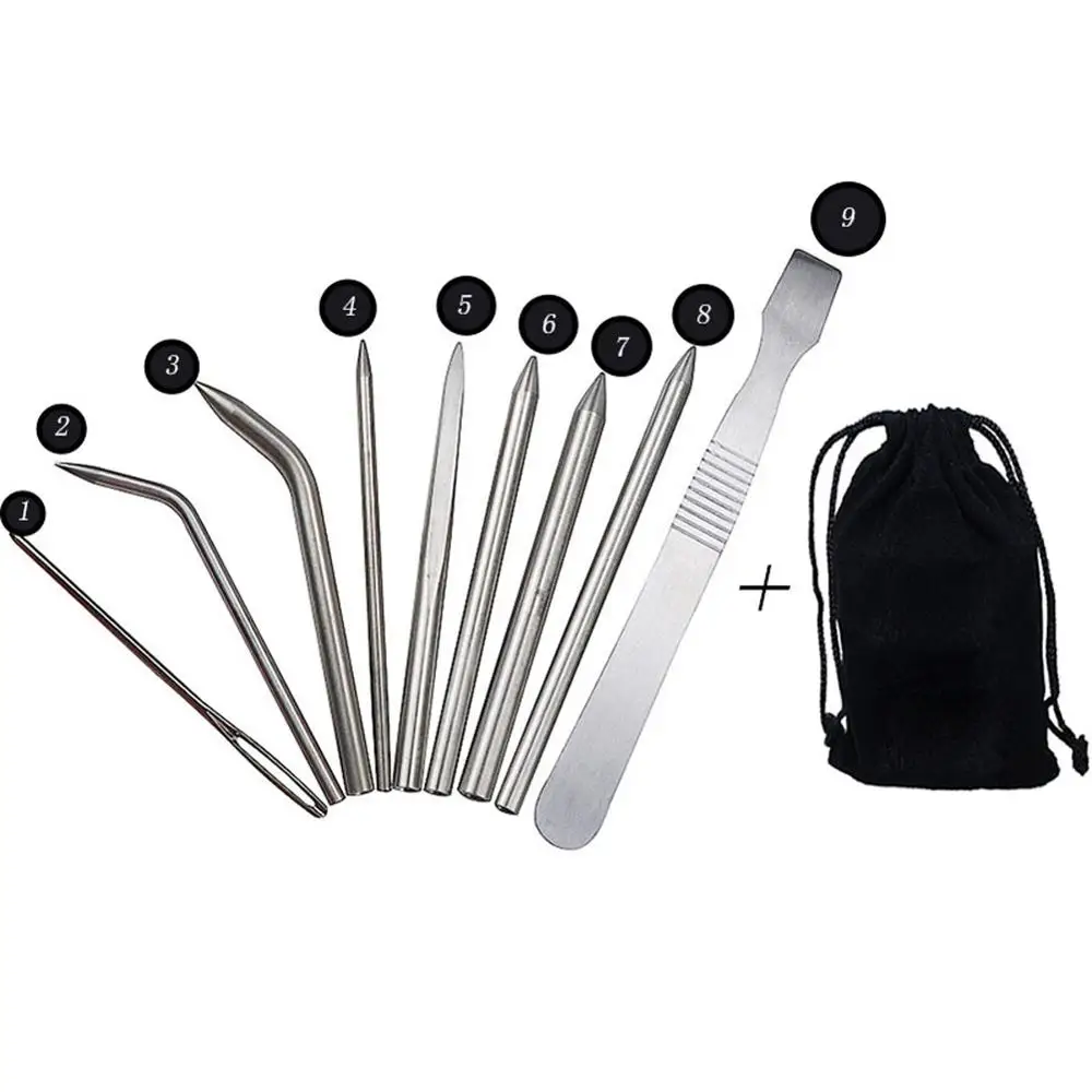 

9pcs/set Paracord Stitching Needles Set Stainless Steel Portable Lacing Smoothing Tool For Bracelet Laces Strings Outdoor Tools