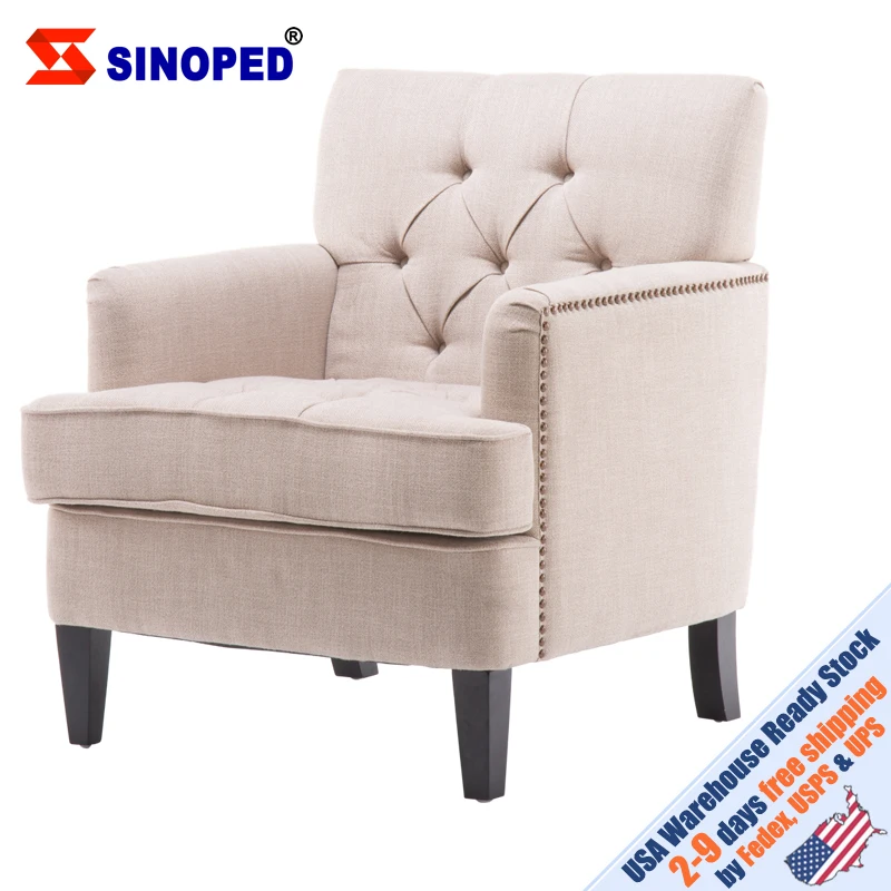 New ?US Warehouse?Classical Fabric Sofa Single Sofa with Button Beige?71*80*86CM? Free Shipping to USA Drop Shipping