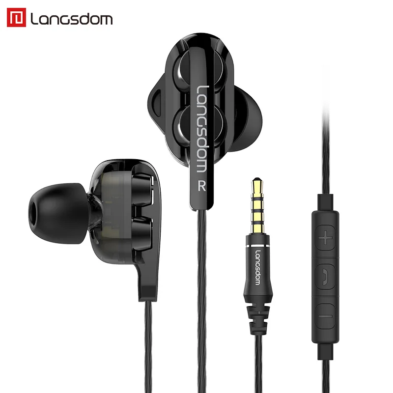 Langsdom D4 quad core double moving circle eating chicken game earphones in ear subwoofer with wheat line control mobile phone