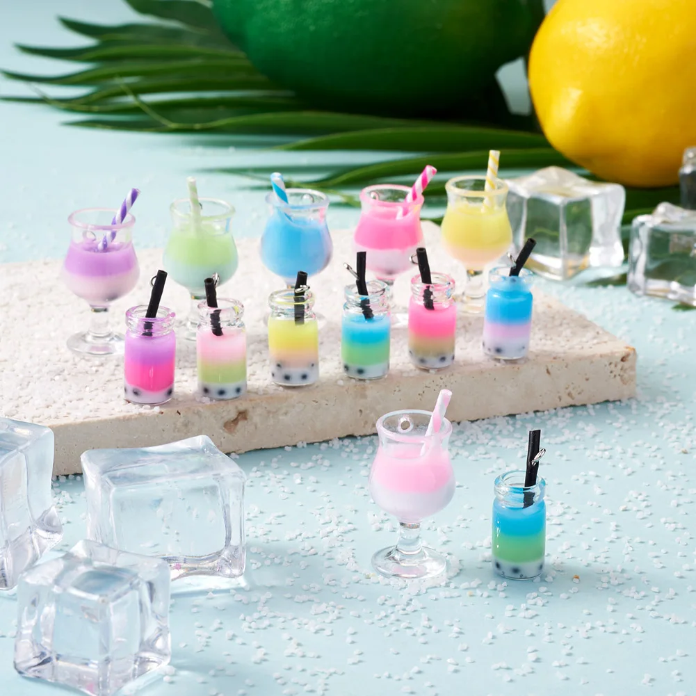 Resin Glass Bottle Charms Imitation Juice Bubble Milk Tea Ice Cream Pendants For Jewelry Making DIY Keychain Earrings Necklace