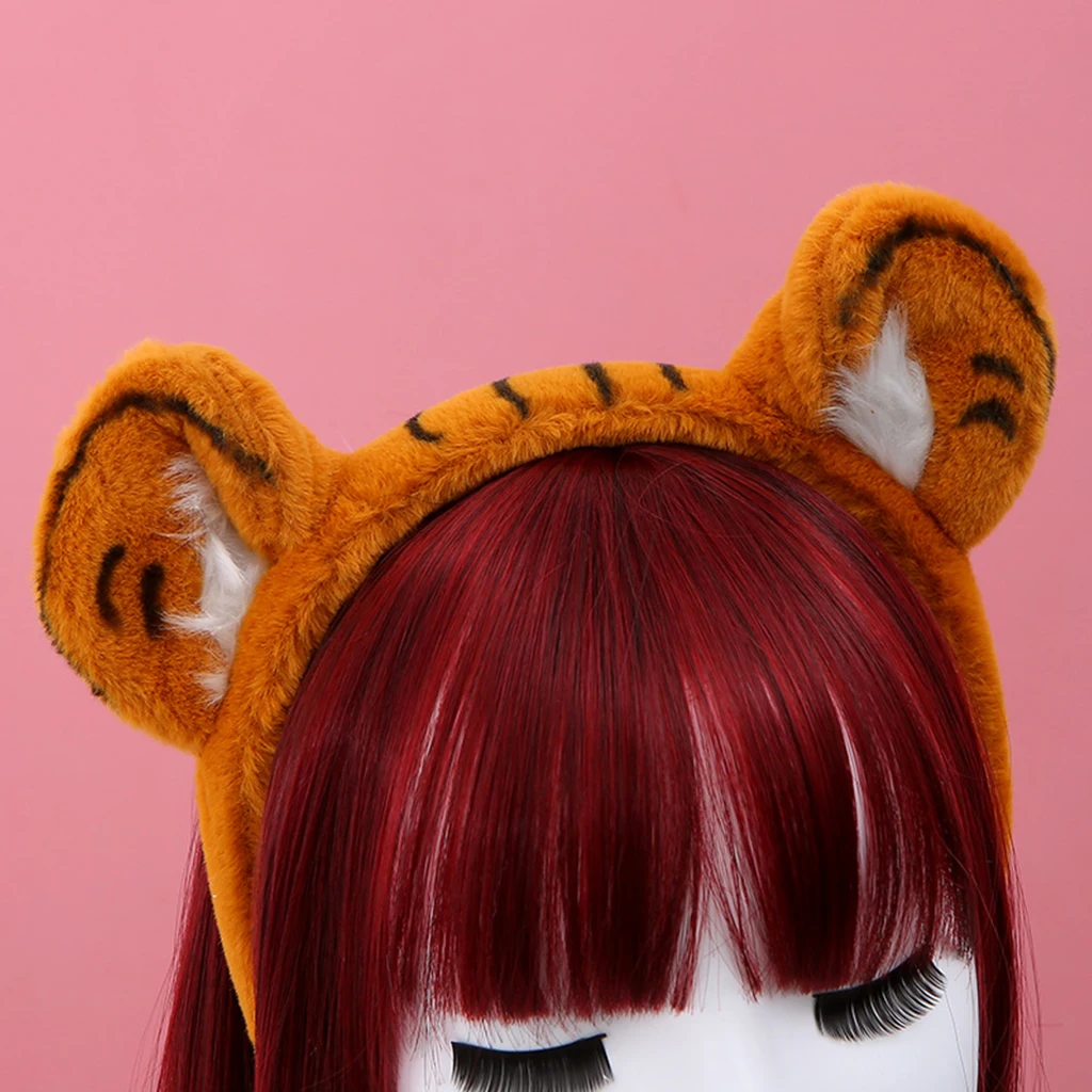 Cartoon Animal Headbands Soft Faux Plush Tiger Ears Hairband Cute Hair Accessories Cosplay Party Creatures Theme Costume