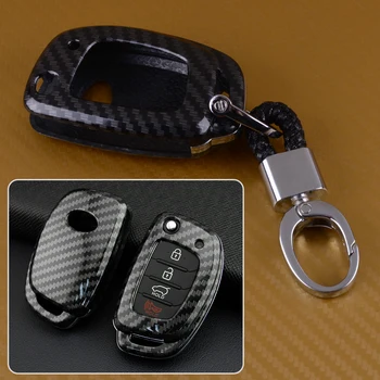 

DWCX Carbon Fiber Style Car Key Cover Case Shell Chain Fit for Hyundai Sonata Tucson Elantra 2016 2017 2018 2019