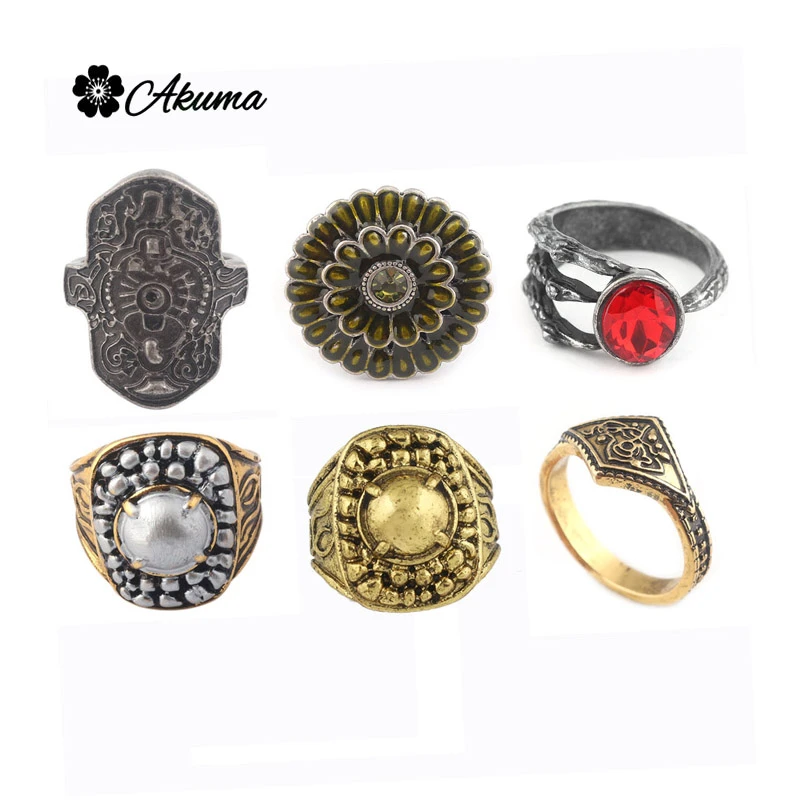 Dark Soul juego de anillos de mano de llama para anillos de cristal de ojo malvado gótico Vintage para hombre, accesorios de joyería de moda para regalo de Halloween|Anillos| -