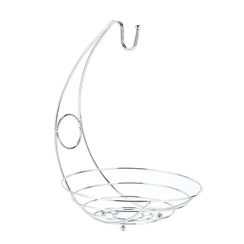 

2 In 1 Chrome Iron Banana Hanger Fruit Bowl Tree Holder Basket Stand Hook kitchen Fruits Basket 240x240x440mm