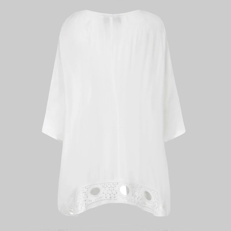 Stylish Casual Loose Solid Blouses Women Celmia Plus Size Sleeve Pleated Shirts Ladies Asymmetric Tops Hollow Out Blusas