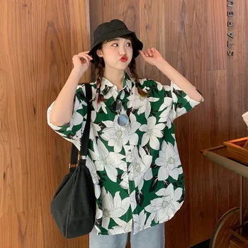 

Casual Loose Flower Printed All Match Basic Hot Sale Hit Fashion Holiday Vacation 2020 Summer Short Sleeve Women Femlae Shirts