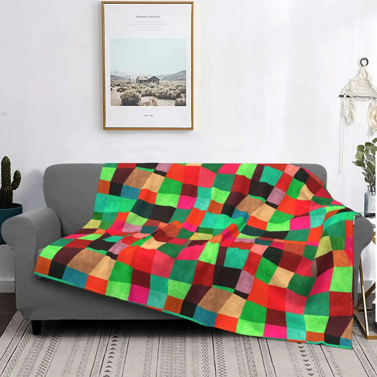 

Colorful Watercolor Shapes Pattern Blankets Fleece Decoration Ultra-Soft Throw Blankets for Bedding Bedroom Plush Thin Quilt