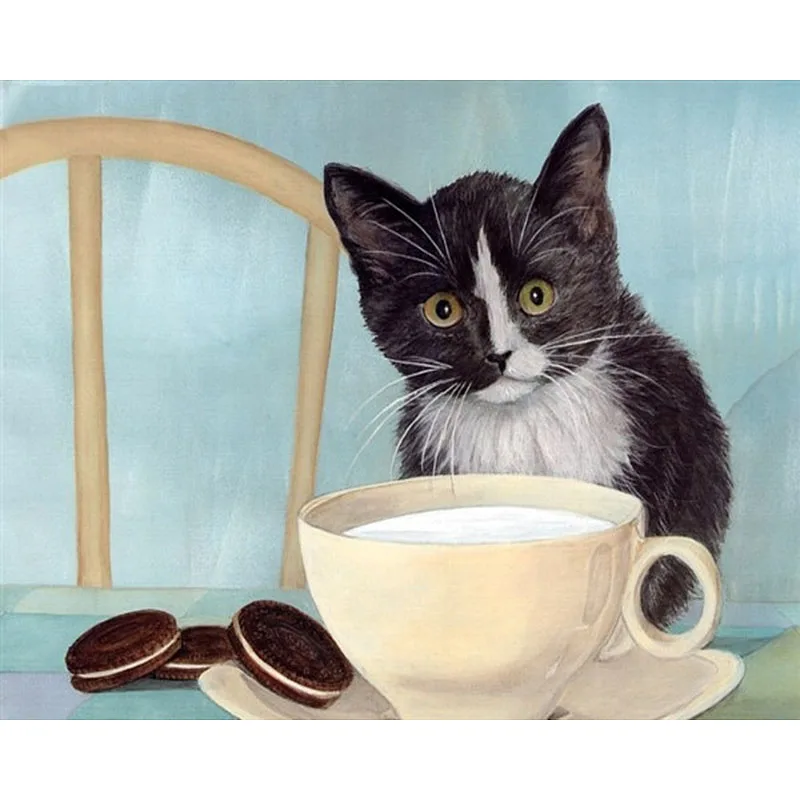 

Painting By Number Cat Oil Picture Animal Color Handmade Drawing Frame On Canvas For Adults DIY Craft Kits Home Decoration Wall