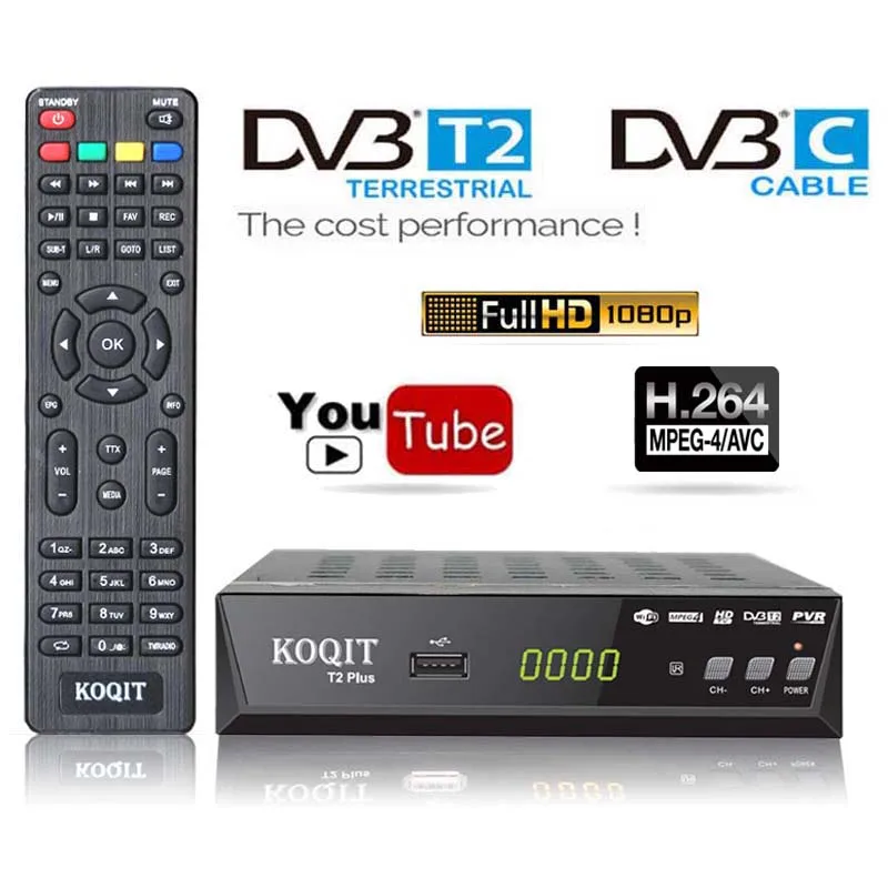 H264 Бесплатный тюнер Dvb T2 dvb c цифровая тв приставка t2 ТВ Youtube Россия IP HD 1080P DVBT2 DVB C