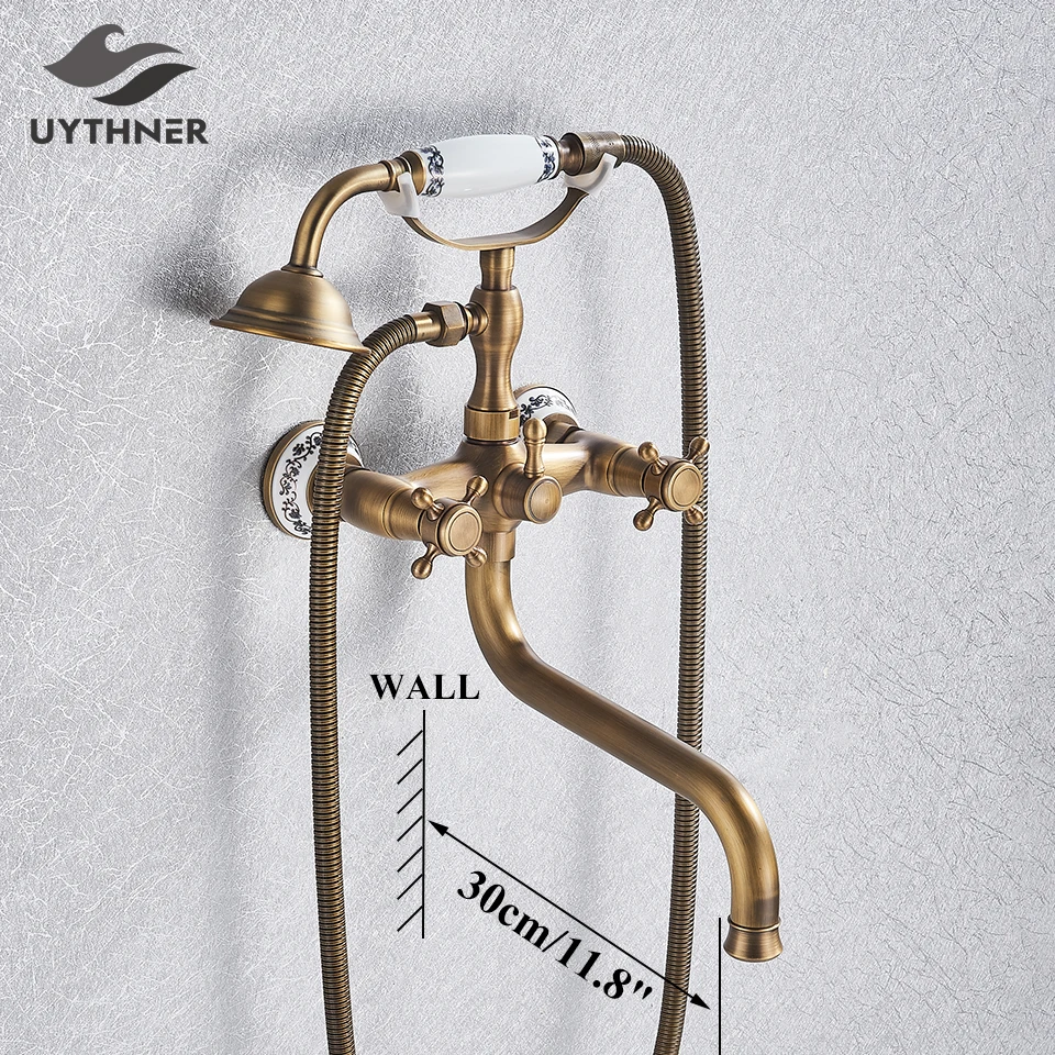 Shower Set Antique Brass Bathtub Shower Faucet Wall Mount