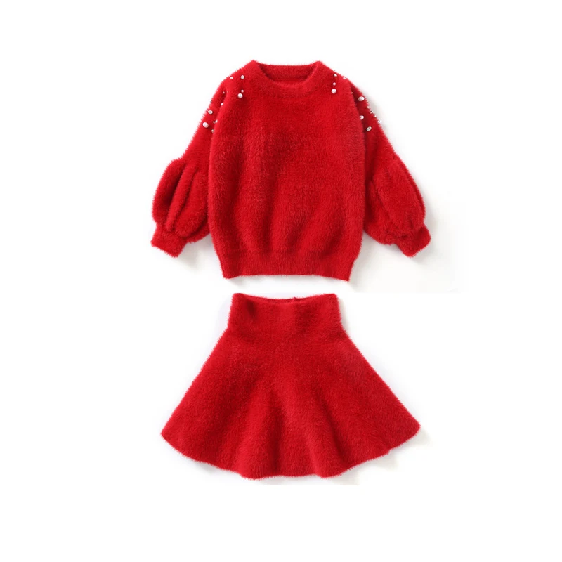 Skup Nowa dziewczynka ubrania nowa kobieta dziecko zestaw swetrów dziecięcy słodki kombinezon z dzianiny sweter dziewczyny ciepła spódnica ze swetrem dwuczęściowy