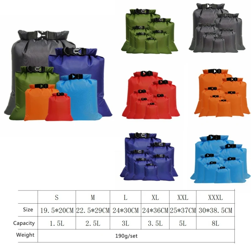 Paquete de bolsa seca impermeable para natación, Rafting, kayak, río, Trekking, navegación, canoa, bolsas flotantes, 6 piezas