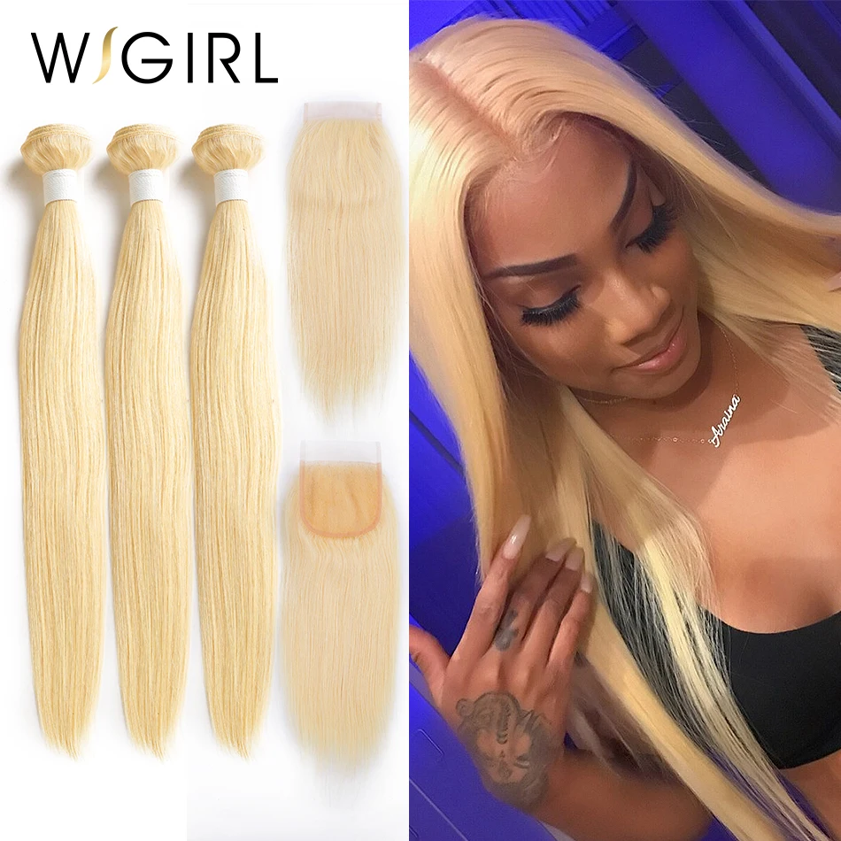 Волосы Wigirl 28 дюймов бразильские волосы remy прямые 3 пучка с закрыванием 613 блонд