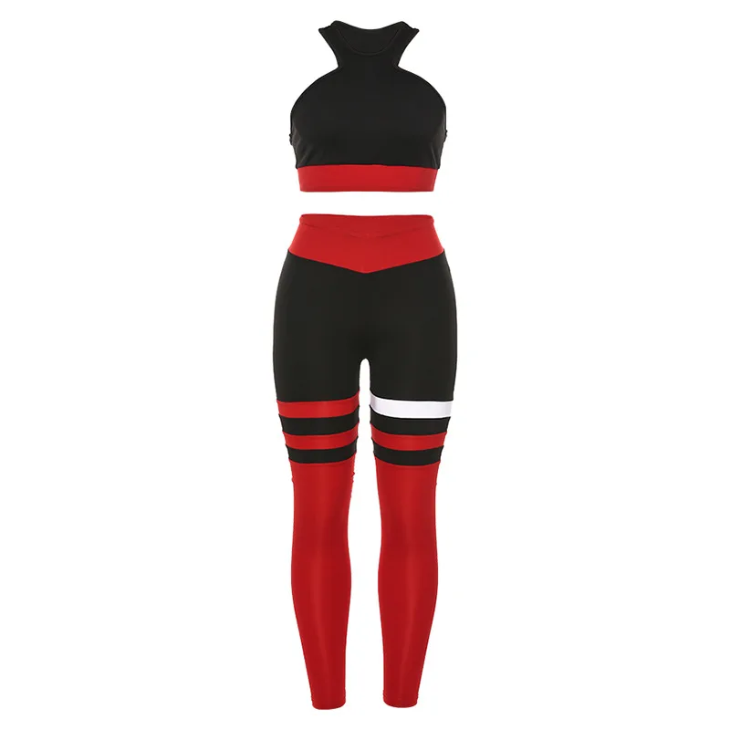 Tracksuit For Women 2 Piece Yoga Set Floral Print Women Bra+Long Pants Sportsuit For Women Fitness Sport Suit Women Sportswear - Color: Red